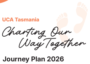 Image of footprints, text Charting Our Way Together 